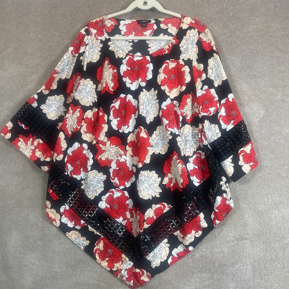 Alfani Blouse Womens 3X Floral Tunic Top Lace Trim 3/4 Sleeve Dressy Romantic